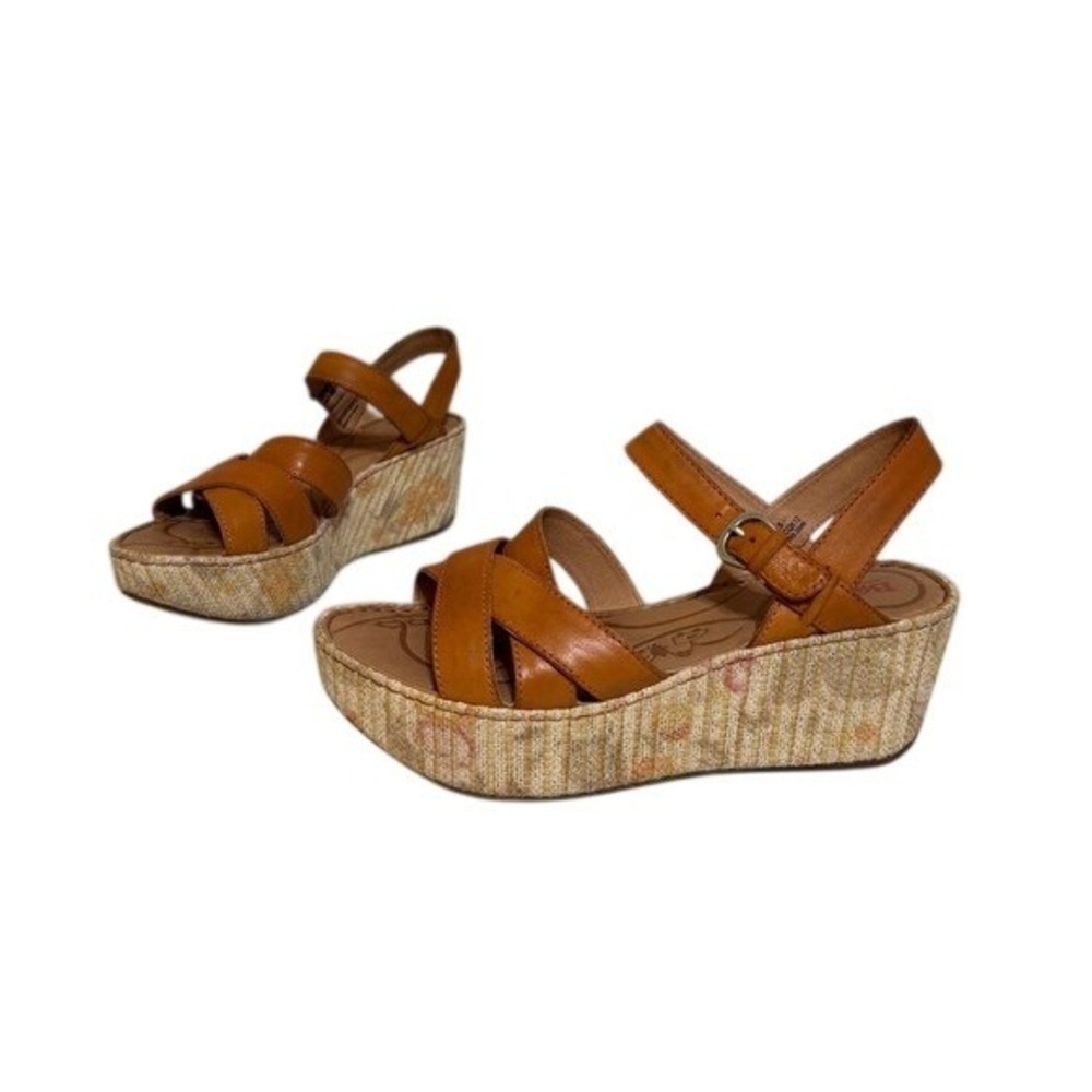 Born Womens Wedge Sandals Size 9 Brown Leather Strappy Platform Ankle Strap Boho